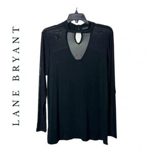0387W. LANE BRYANT SHEER LONG SLEEVE TOP SIZE 14/16 BLACK IN COLOR KEYHOLE FRONT